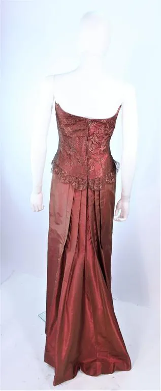 ELIZABETH FILLMORE Bronze Lace & Satin Gown, Coat Size 10